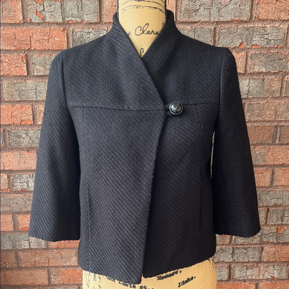 Ann Taylor Black Textured Petite Blazer (00P)